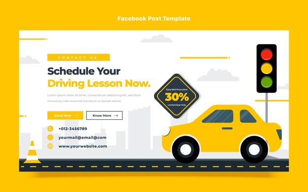 Flat driving school social media post template