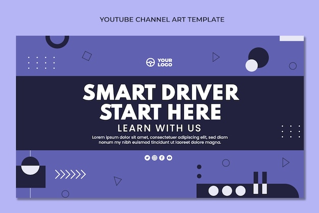 Free vector flat driving school youtube channel art