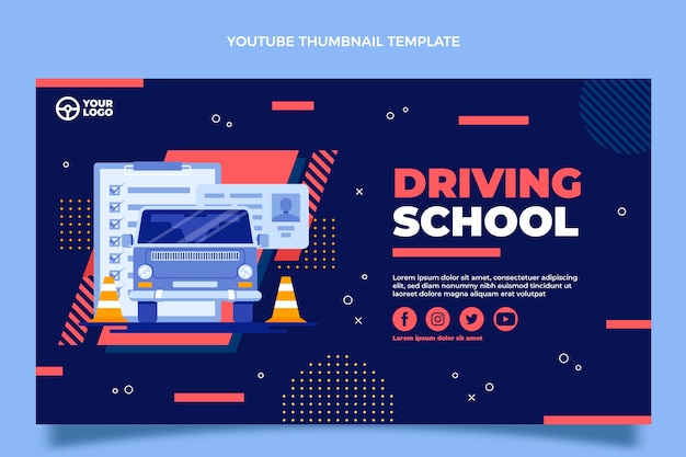 Free vector flat driving school youtube thumbnail