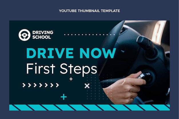 Free vector flat driving school youtube thumbnail