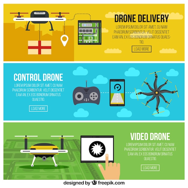 Бесплатное векторное изображение Плоские беспилотные баннеры