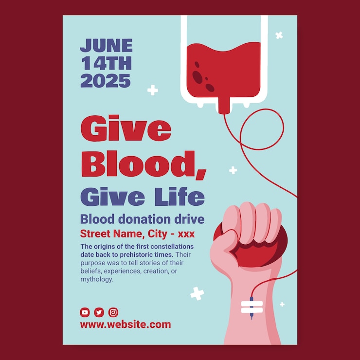 Free Vector flat duotone charity blood donation drive poster