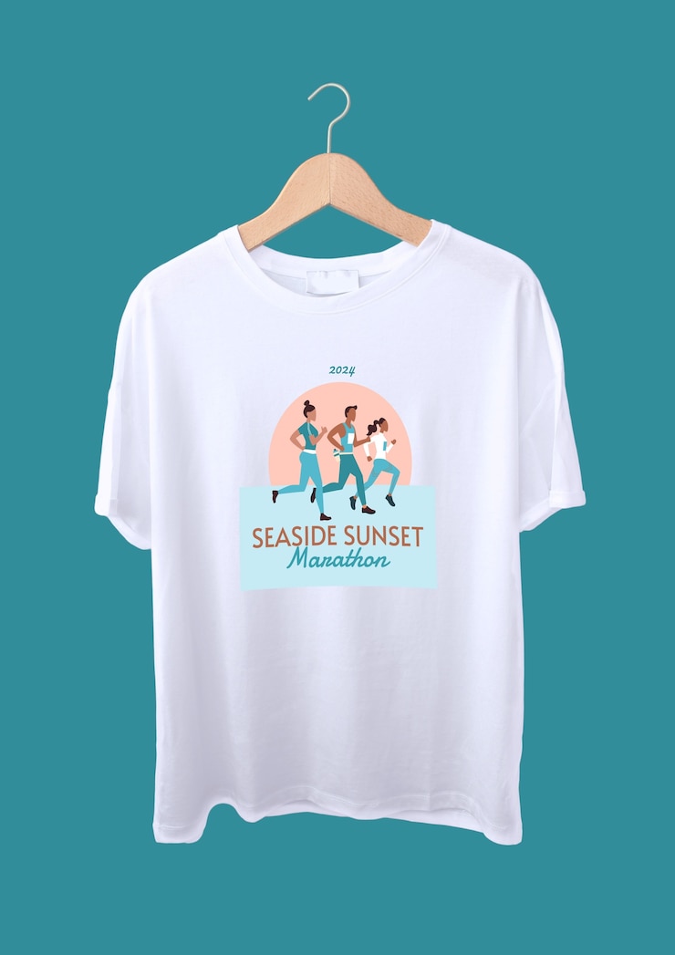無料Vector フラット ダブルトーン シーサイド サンセット マラソン t シャツ