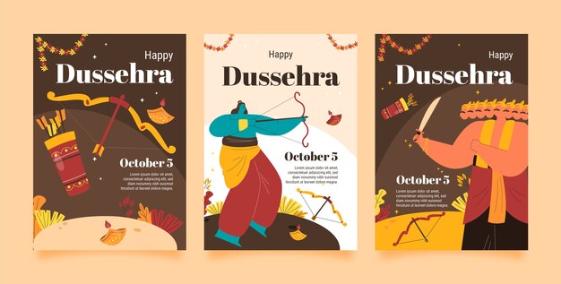 無料ベクター フラット dussehra カード テンプレート