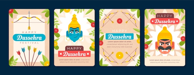 Vettore gratuito collezione di carte dussehra piatte