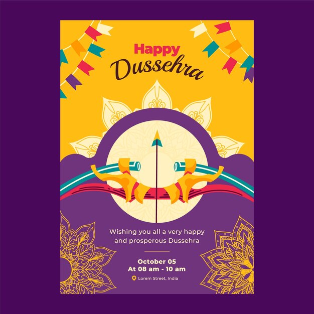 Free vector flat dussehra vertical flyer template