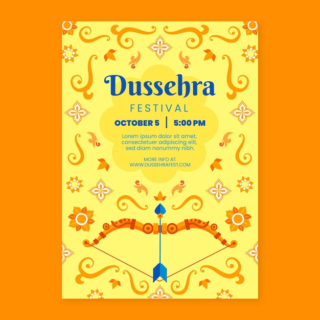 Vettore gratuito modello di poster verticale dussehra piatto