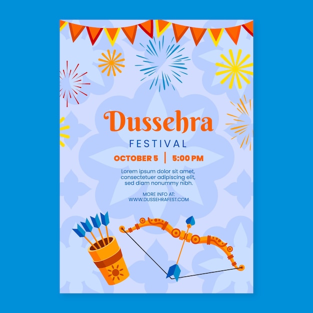 Vettore gratuito modello di poster verticale dussehra piatto