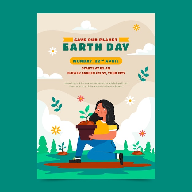 flat earth day celebration vertical poster template
