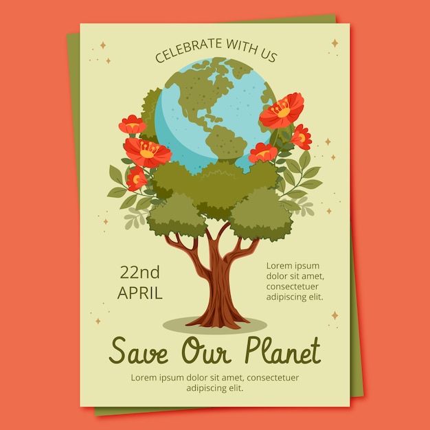 Flat earth day celebration vertical poster template