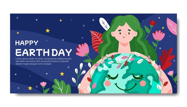 Flat earth day horizontal banner template