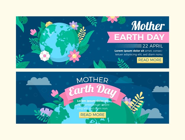 Flat earth day horizontal banners pack