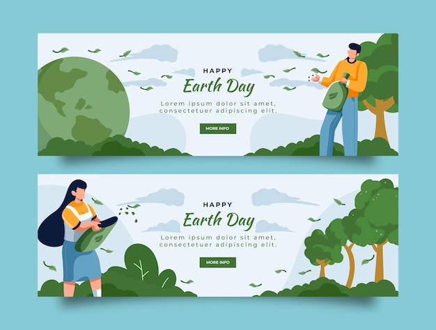 Free vector flat earth day horizontal banners pack