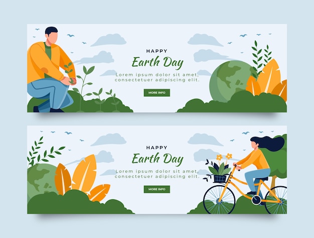 Flat earth day horizontal banners pack