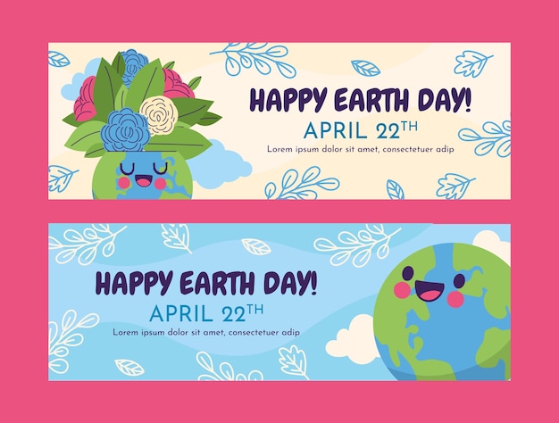 Free vector flat earth day horizontal banners pack