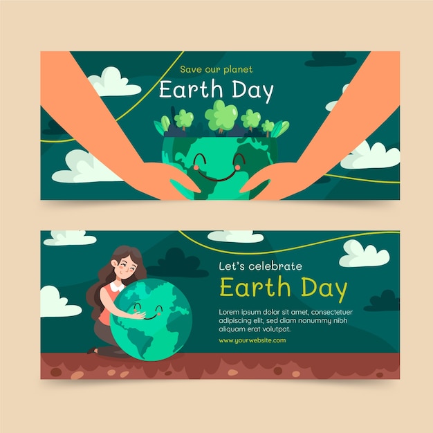 Flat earth day horizontal banners set