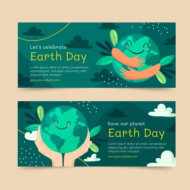 Flat earth day horizontal banners set