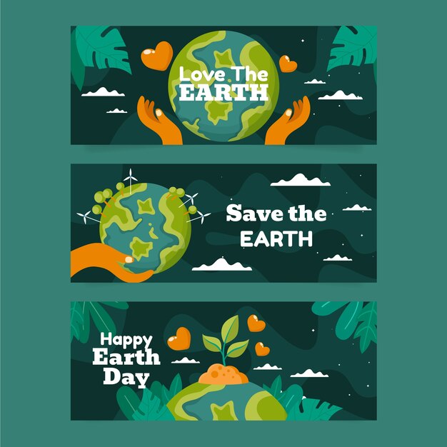 Flat earth day horizontal banners set