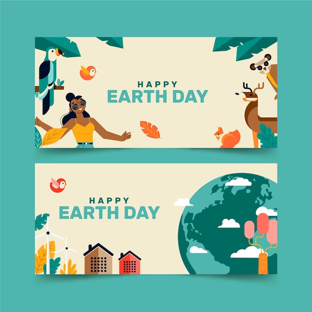 Flat earth day horizontal banners set