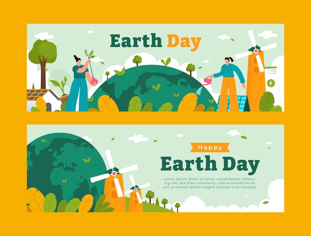 Flat earth day horizontal banners set