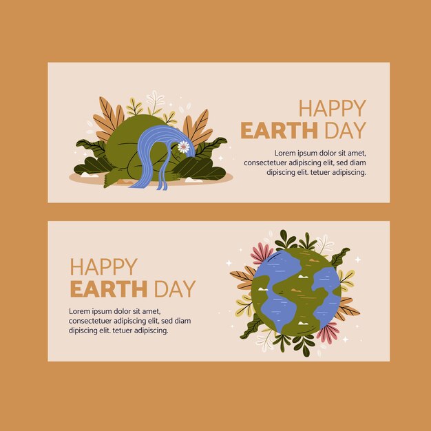 Free vector flat earth day horizontal banners set