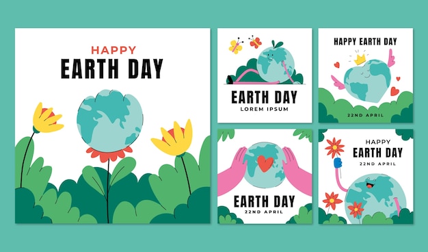 Free vector flat earth day instagram posts collection