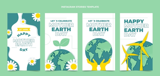 Vettore gratuito collezione di storie di instagram per la giornata della terra piatta