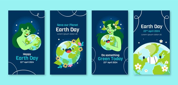 Free vector flat earth day instagram stories collection