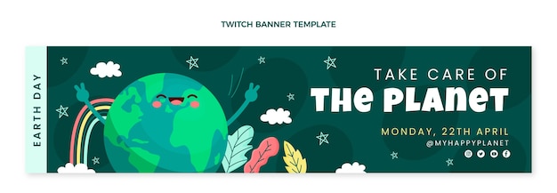 Free vector flat earth day twitch banner