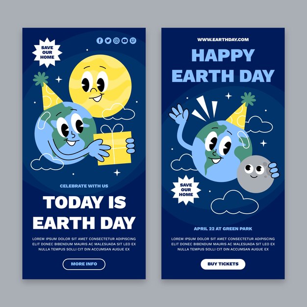 Free vector flat earth day vertical banners set