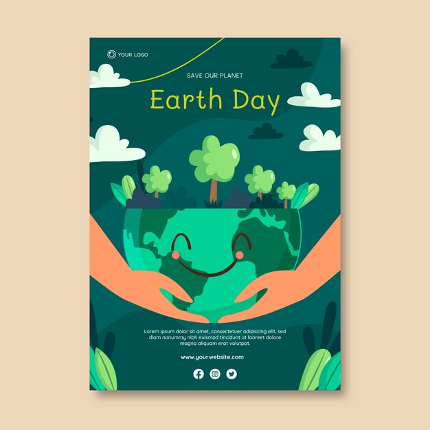 Flat earth day vertical poster template