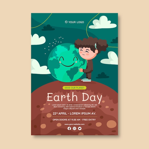 Free vector flat earth day vertical poster template