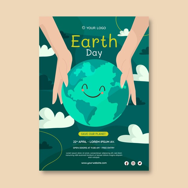 Flat earth day vertical poster template