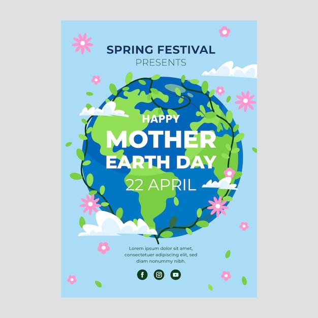 Flat earth day vertical poster template