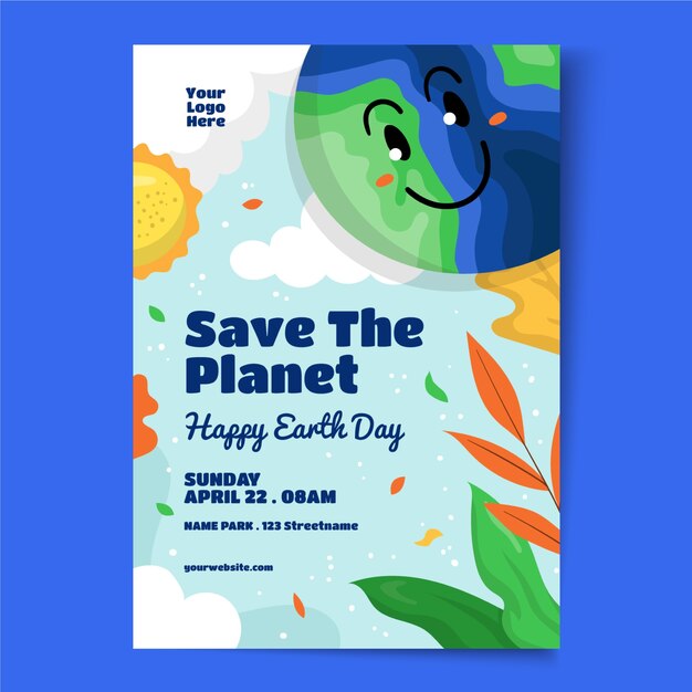 Flat earth day vertical poster template