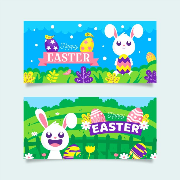 Flat easter banners collection