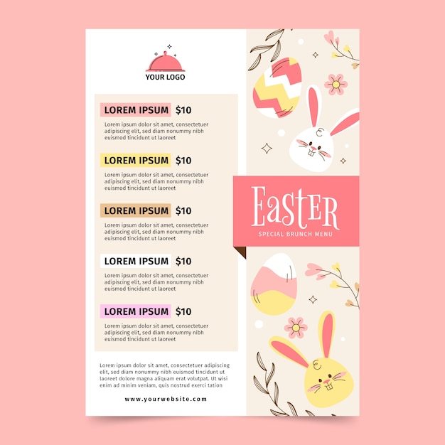 Free vector flat easter brunch menu template