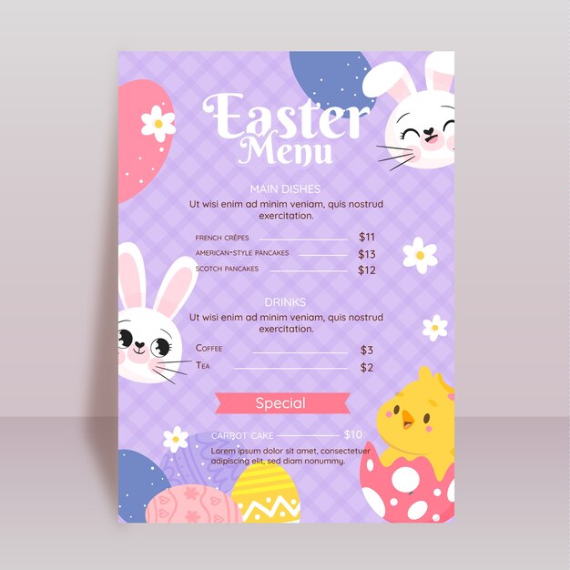 Flat easter brunch menu template