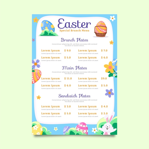 Flat easter brunch menu template