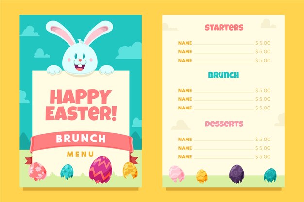 Free Vector | Flat easter brunch menu template