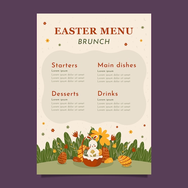 Free vector flat easter brunch menu template