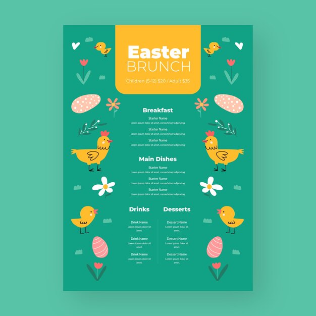 Free vector flat easter brunch menu template