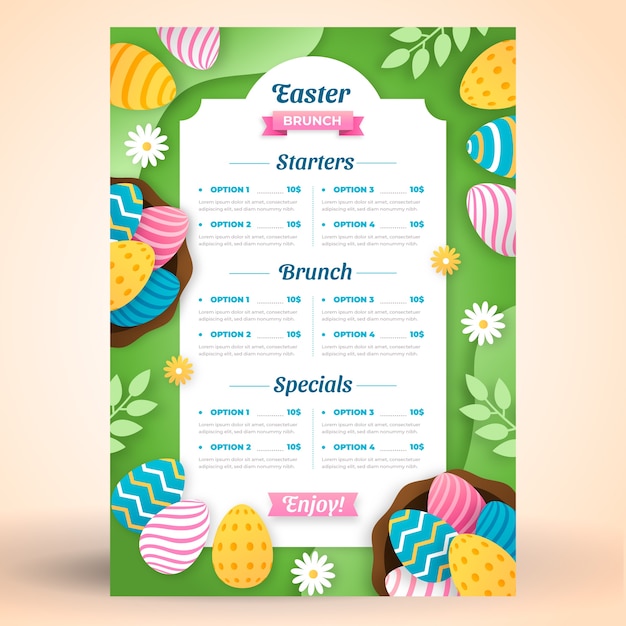 Free vector flat easter brunch menu template