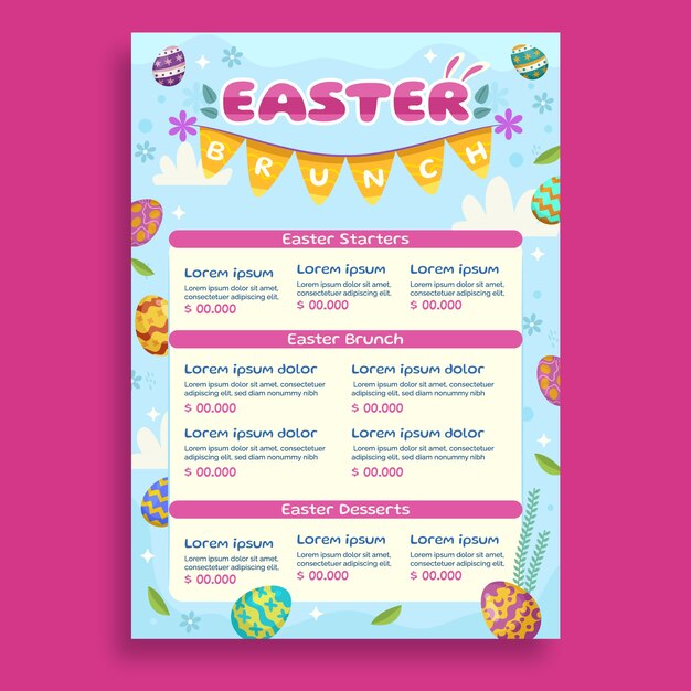 Free vector flat easter brunch menu template