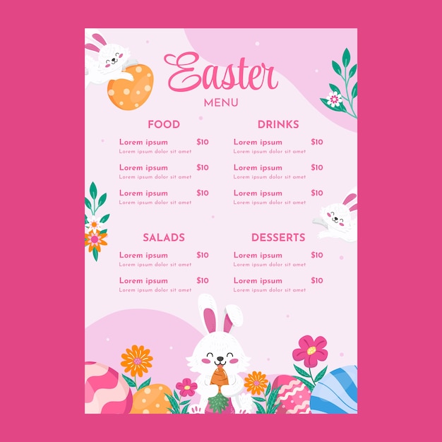 Free Vector | Flat easter brunch menu template