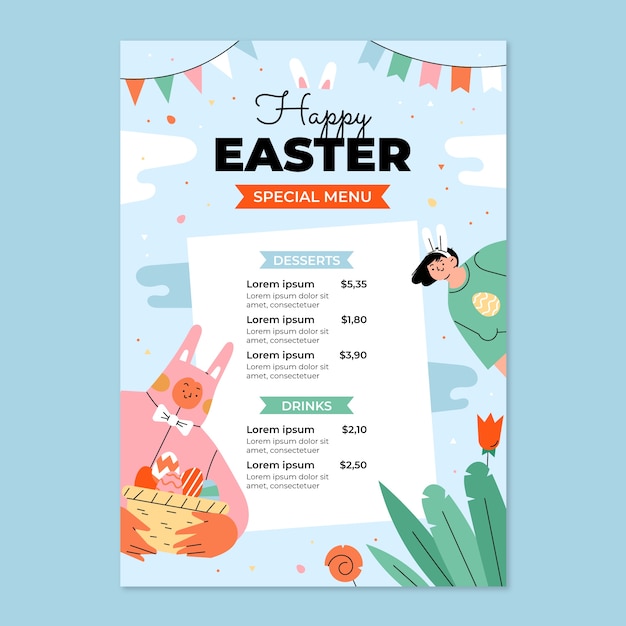 Free vector flat easter brunch menu template