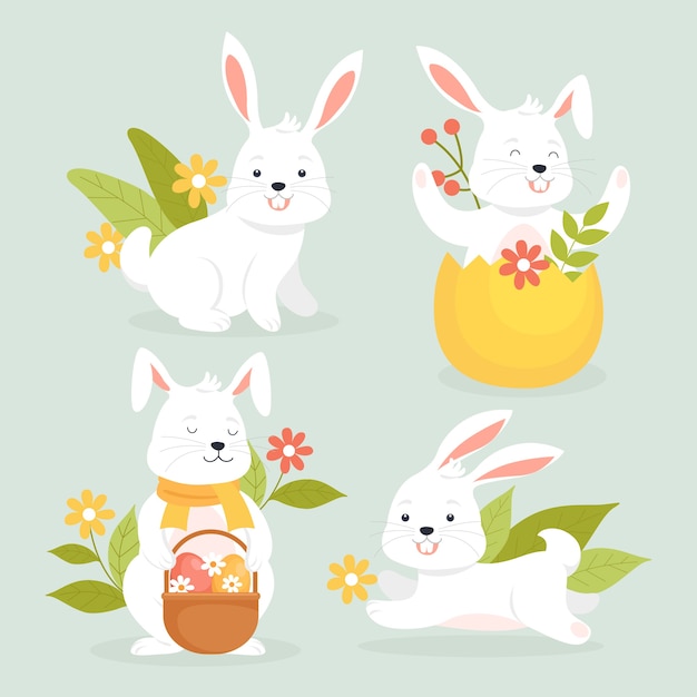 Flat easter bunnies collection