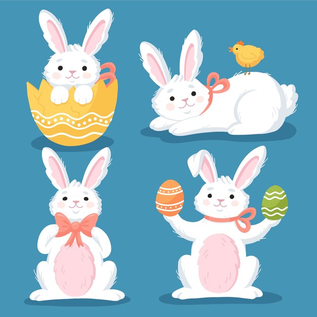 Free vector flat easter bunnies collection