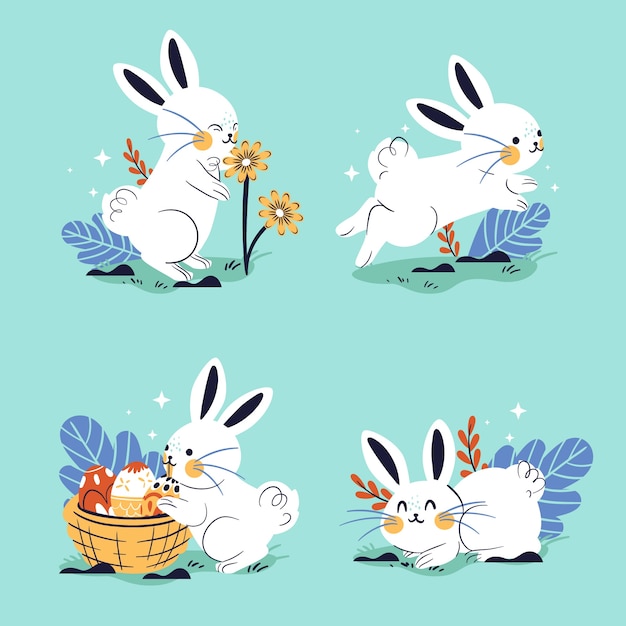 Free vector flat easter bunnies collection