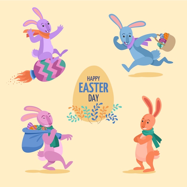 Free vector flat easter bunnies collection